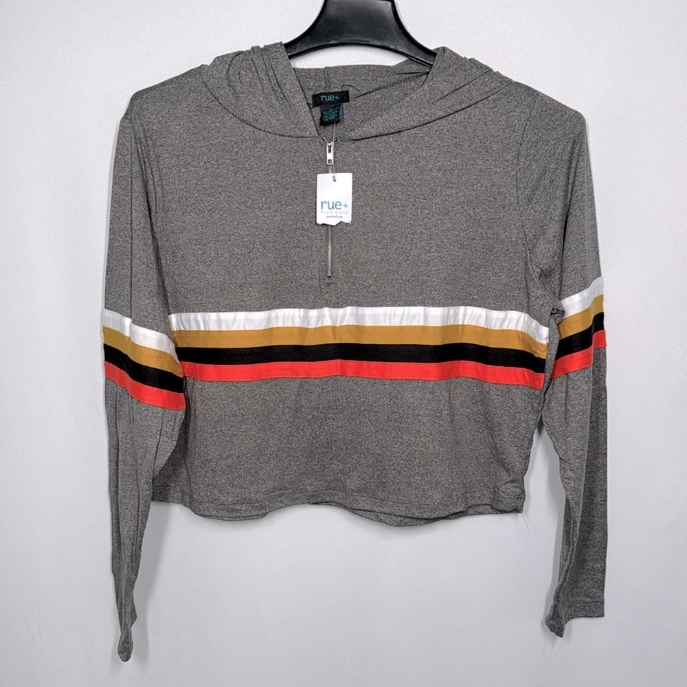 ❤️3/$30 Rue21 Gray Striped Women's Cropped Hoodie NWT
